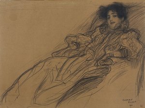 肘掛け椅子の若い女性 作： Gustav Klimt